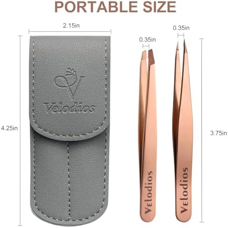 2-Pack Precision Tweezers for Eyebrows, Facial Hair, Ingrown Hair Removal, Professional Stainless Steel Eyebrow Tweezers for Women and Men, Tweezer Set with PU Travel Case