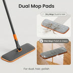 CLEANHOME 2-in-1 Wet Dry Flat Microfiber Mop for Hardwood Floors-Reusable Washable Pads, Telescoping Long Handle Floor Cleaner for Tile Laminate, Pet Hair Removal, Car Detailing & Window Cleaning