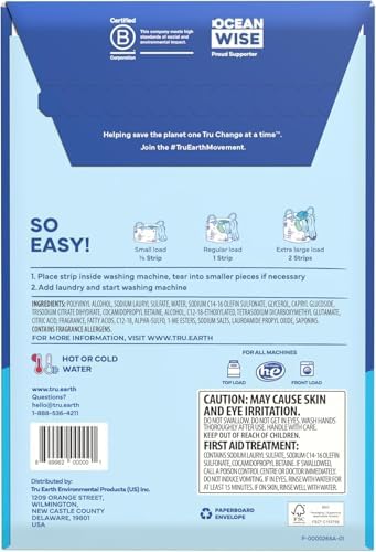 Tru Earth Compact Dry Laundry Detergent Sheets - Up to 64 Loads (32 Sheets) - Paraben-Free - Original Eco-Strip Liquidless Detergen - Fresh Linen | Packaging May Vary