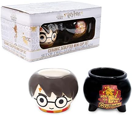 Silver Buffalo Harry Potter Gryffindor Cauldron 2pc Ceramic 3D Sculpted Mini Cup Set, Perfect as a Sugar, Cream, or Milk set, 3.5 Ounces