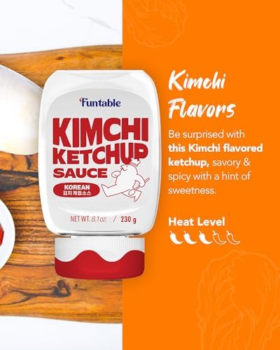 Funtable Kimchi Ketchup (8.1 oz, 230g) (Halal) - Savoury & Spicy Ketchup, Great Flavors, Easy-to-Use. Perfect for Chicken, Nuggets, Wings & Nachos, Tomato Sauce Alternative.