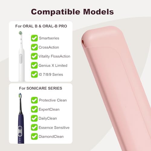 Electric Toothbrush Travel Cover - Waterproof Silicone, Fits Oral-B, Philips Sonicare, suri, burst, Aquasonic | Portable Storage Organizer Bag -Pink