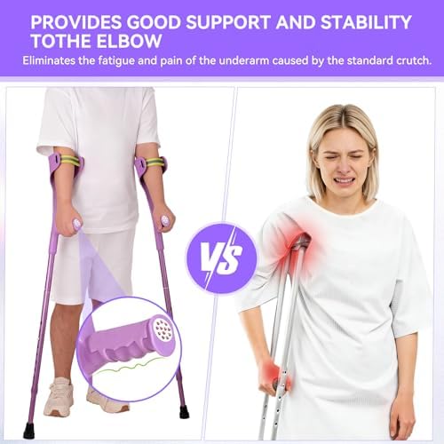 Uoieeong Forearm Crutches for Adults, 10-Level Adjustable & Foldable - Lightweight Aluminum Crutches with Anti-Fall Cuff, 300LBS Capacity for Elderly & Injury Recovery (2PCS)