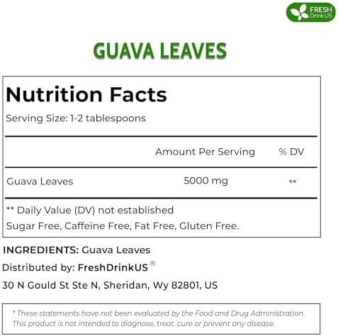 FreshDrinkUS, Premium 100+ Natural Guava Leaves, Whole Dried Leaves, 100% Pure, Natural Guava Loose Leaf Herbal Tea, No Additives, No Caffeine, Vegan