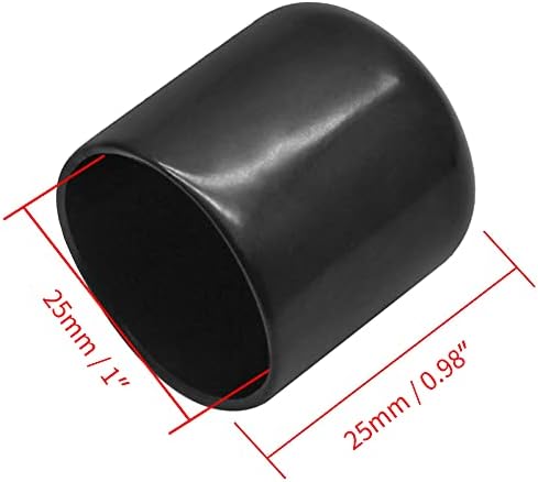 Bonsicoky 12Pcs Round Rubber End Caps 1 Inch (25mm) ID Vinyl Flexible Bolt Chair Foot Covers Screw Thread Chair Leg Protectors for Round Tubing Bolt Desk Chair Leg (Black)