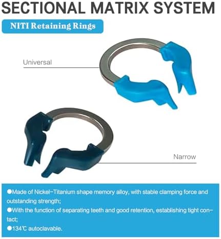 Dental Sectional Matrix System Set, Metal Matrix Bands with PTFE Non-Stick Coating Elastic, Dental NITI Metal Matrices Clamp Ring Tooth Repair Kits. (Set-C)