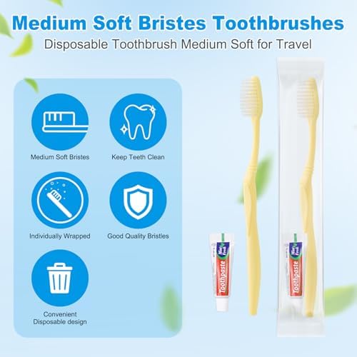 Disposable Toothbrush with Toothpaste Set, Individually Wrapped Soft Bristles Travel Size Manual Toothbrushes Kit in Bulk for Hotel/Travel/ Business/Donation/Homeless/Charity/Camping (50 Pack)