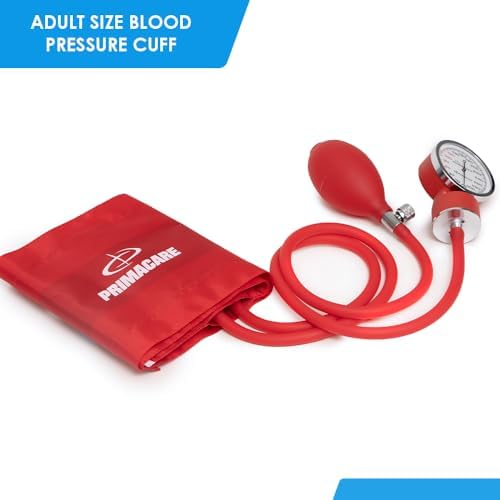 Primacare DS-9181-RD Professional Aneroid Sphygmomanometer and Sprague Rappaport Stethoscope, Manual Blood Pressure Kit with Cuff and Carrying Case, Red