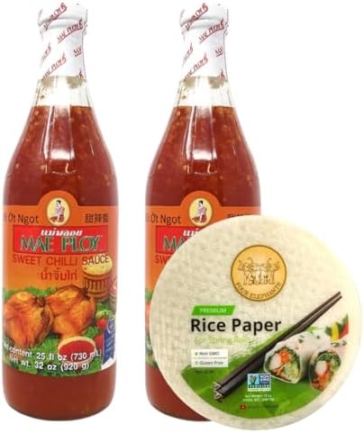 Authentic Asian Pantry Sweet Chili Sauce, 25 fl oz, 2-Pack with FREE Four Elephants Round Rice Paper, 22cm