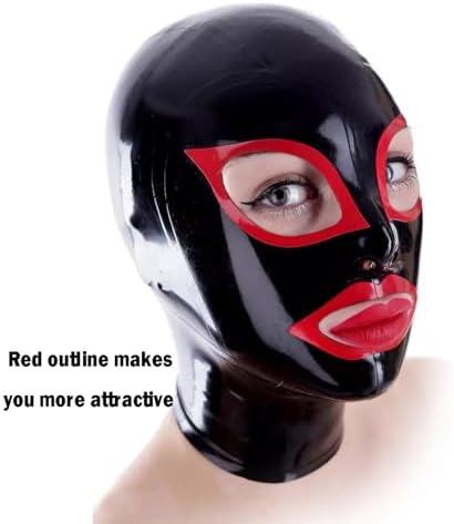 Black Latex Mask for Men and Women,Handmade Rubber Hooded with Back Zipper for Cosplay Costumes Clubwear