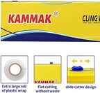 KAMMAK Plastic Wrap Food Cling Wrap with Slide Cutter 15 inch Restaurant Cling Film 2000 Ft Bulk Roll Refillable Food Service Cling Wrap Dispenser Quick Cut Anti-Fog Cling Film for Kitchen