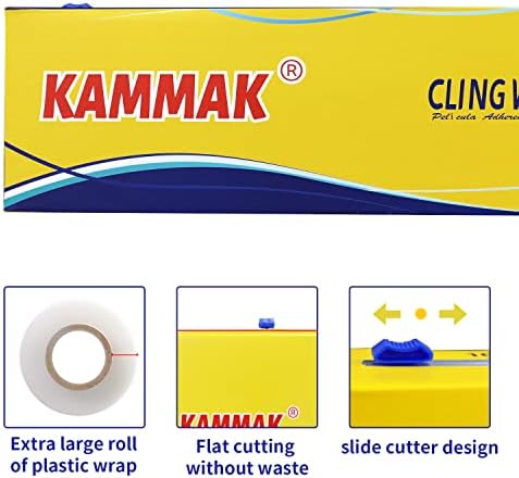 KAMMAK Plastic Wrap Food Cling Wrap with Slide Cutter 15 inch Restaurant Cling Film 2000 Ft Bulk Roll Refillable Food Service Cling Wrap Dispenser Quick Cut Anti-Fog Cling Film for Kitchen