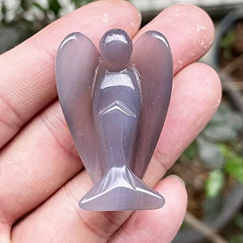 Fekuar Natural Agate Healing Crystal Prayer Guardian Angel Statue, Carving Pocket Palm Stone Figurines Decoration 1.5 inches