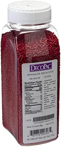 DecoPac Red Sprinkles | Extra Large 26oz Pack | Cake Sprinkle Mix, Fancy Sprinkles For Cake Decorating, Handheld Container, Candy Sprinkles, Cake Sprinkles - Red