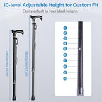 Carbon Fiber Quad Base Walking Cane with Wooden Handle - Lightweight Mobility Aid for Seniors and Injury Recovery, Adjustable Height for Stability and Comfort