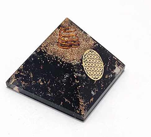 Black Tourmaline Orgone Crystal Pyramid with Flower of Life Symbol For Reiki Healing, Chakra Balancing, Aura Cleansing, Energy Generator, Yoga Meditation Size: 60-70 MM
