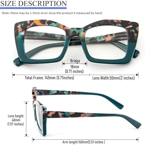 REAVEE Oversized Square Reading Glasses for Women, Blue Light Blocking Large Frame Computer Readers Spring Hinge