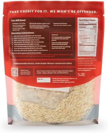 Kay’s Curries Chicken Biryani Meal Kit with Premium Basmati Rice and Authentic Indian Spice Blend, Gluten-Free and Nut-Free One-Pot Dinner for Busy Families and Food Lovers, 4-6 Servings