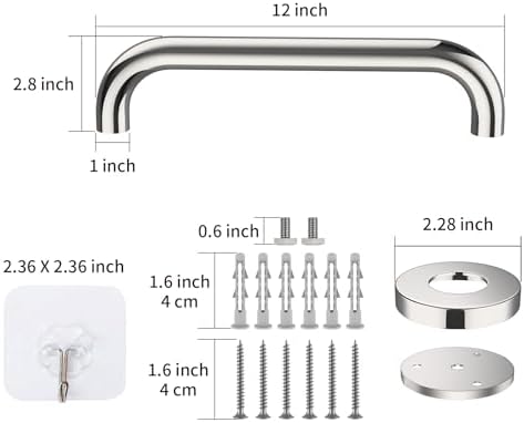 12 Inch Stainless Steel Shower Grab Bar - ZUEXT Shower Handle, Bathroom Balance Bar - Safety Hand Rail Support - Handicap, Elderly, Injury, Senior Assist Bath Handle (w/Self-Adhesive Stick-on Hook)