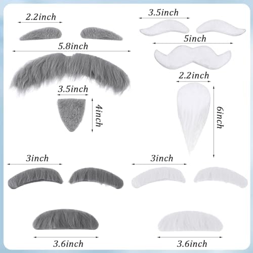 4 Sets Fake Mustache White Grey Fake Beard Self Adhesive Old Man Stick on Mustache Moustache and Eyebrows for Men Women Costume Party Carnival Pretend