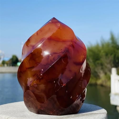 KatLin Natural Stone Natural Red Agate Flame Spiral Quartz Crystal Mineral Specimen Reiki Home Office Decoration Gift(610-700g)