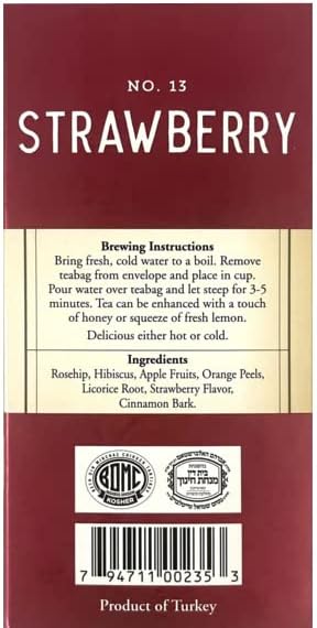 Galil Strawberry Tea Pack of 3 – Caffeine-Free Herbal Tea, Certified Kosher Tea – Non-GMO Fruit Teabags 20 Count, 60 Tea Sachets Total (Pack of 3)