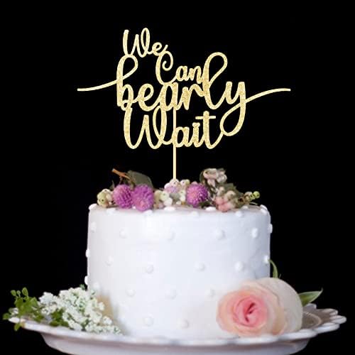 We Can Bearly Wait Cake Topper, Bear Baby Shower Decorations for Boys Girls Boys, Teddy Theme Gender Reveal Party Gold Glitter