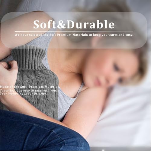 Hot Water Bottle with Knitted Cover,2L Hot Water Bag,Hand Warmer Bag,Hot and Cold Therapies for Sore Muscles,Menstrual Cramps,Neck and Shoulder Pain Relief,Great for Women,Childs (Gray)