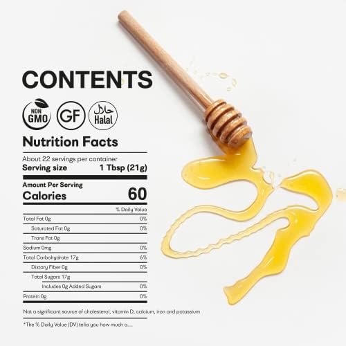 Emirelli Raw Wildflower Honey With Comb, 100% Pure Unfiltered Honey, All-Natural Honeycomb, No Additives, No Preservatives, Fresh, Cooking, Spreading, Baking Sweet & Healthy Food, Glass Jar - 16oz