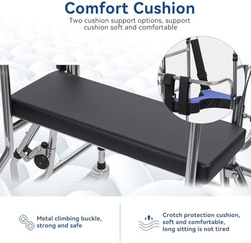 Walkers for Seniors Standing Walker with Seat, Hemiplegia Rehabilitation Standing Frame, Adjustable Walker Aid for The Disabled, Walking Assistance Devices, Anti Recline, Lower Limb Training