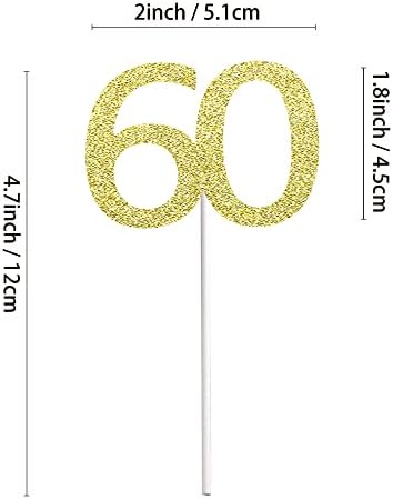 Sumerk 24PCS 60 Cupcake toppers Gold Glitter 60th Birthday Cupcake Picks Anniversary Party Decorations