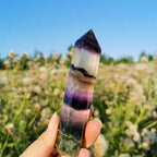 Decorative Ornaments Rainbow Fluorite Column Standing Purple Crystal Faceted Prism Wand Carved Stone Statue Ornament (Size : 7-8cm)