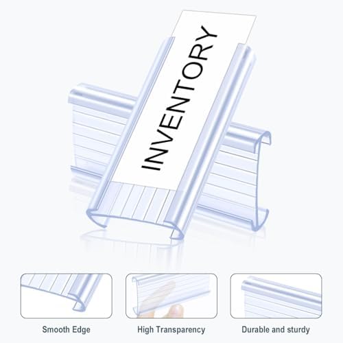 Lenink 100Pcs Wire Shelf Label Holders with 100Pcs Label Paper Inserts, Plastic Wire Rack Label Holder Compatible with Metro and Nexel 1-1/4in Shelves, Label Area 3in Lx1.25in H
