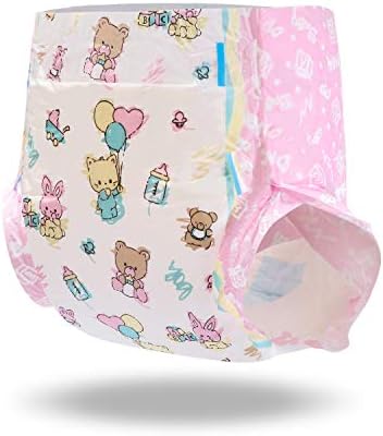 Littleforbig Printed Adult Brief Diapers 10 Pieces - Baby Cuties (Medium 28"-38")