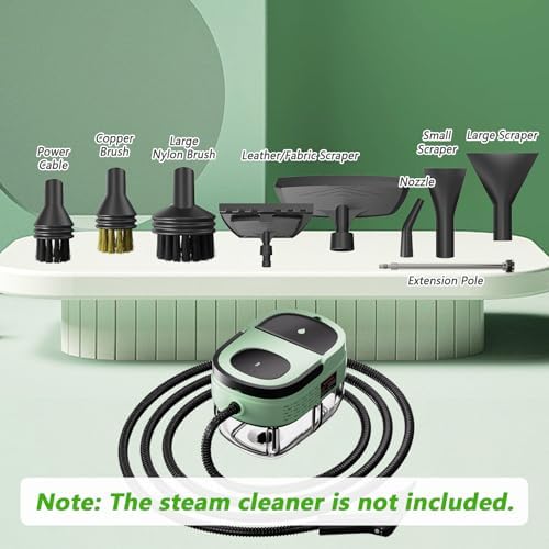Handheld Steam Cleaner Accessories, Includes 2 Nylon, 1 Brass Brushes, 2 Nylon Nozzles, 1 Extended Nozzle, 2 Flat Scrapers, 1 Window Scraper with 3 Towel Covers, 4 Rubber Ring to Prevent Water Leak