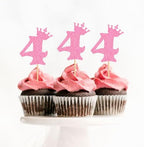 Ercadio 24 Pack Number 4 Cupcake Toppers 4th Birthday Cupcake Toppers Glitter Pink Number 4 Cupcake Picks Cheers to 4 Anniversary Decorations for Baby Shower Party Cake Supplies