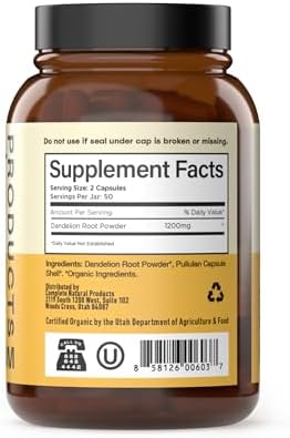 Organic Dandelion Root Capsules 600mg - Dandelion Supplement Pills, Herbal Root Support for Liver Detox, Digestive Cleanse Aid, Vegan Plant Based Formula, Non GMO, No Fillers, Gluten Free, Made in USA