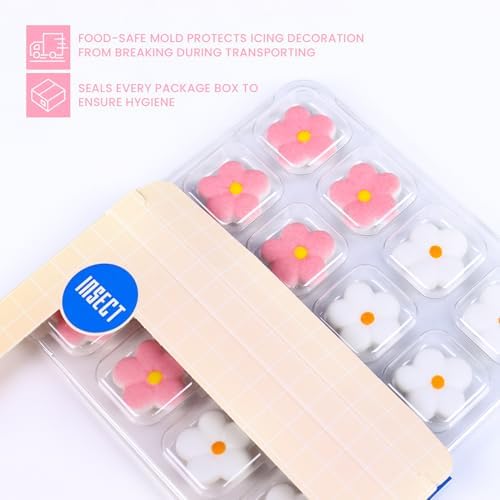 Royal Icing Blossoms 16 Pcs, Pink White Edible Flower Cake Decorations, Edible Flowers for Cupcakes, Cake Decorating, Cookies, Macarons, Cakesicles, and Ice Cream Topping (0.87 Inch)