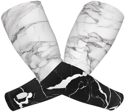 (Black White Marble) Cooling Arm Sleeves with Thumb Hole Outdoor Gardening Sun Sleeves for Men Women