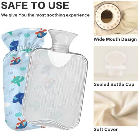 Helicopter Flying Hot Cold Water Bottle with Fleece Cover PVC Hot Water Bag 1 Liter
