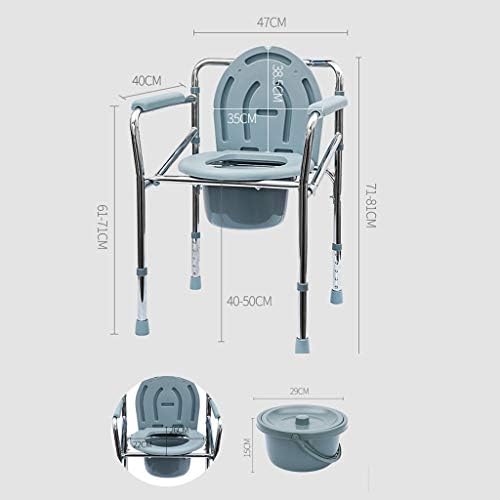Extra Wide Homecare Commode Chair Bariatric Toilet Seat Elderly Shower Stool Folding Space Saving Height Adjustable with Handles and Bucket Walking Aid