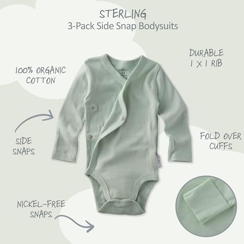 Butterblu Baby Sterling 3-pack Kimono Bodysuits 100% Organic Cotton Side Snap for Baby Boys & Girls