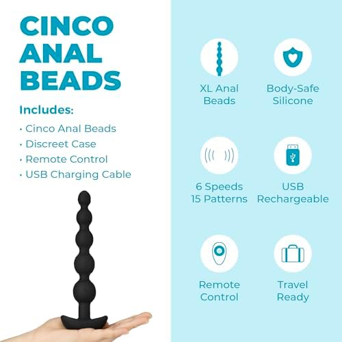 b-vibe Vibrating Anal Beads - Cinco Remote Control Butt Plug Beads Silicone Anal Toys - Black