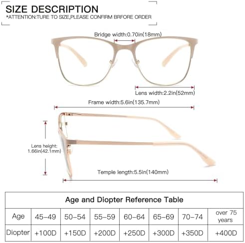 DONGDI Metal Blue Light Blocking Reading Glasses Oversized Readers for Women Big Head/Large Face Cheaters