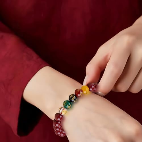 Feng Shui Bracelet for Men Women, Red Cinnabar Bracelet Prayer Beads Protection Bracelet Jewelry Gifts Meaning to Attract Wealth and Good Luck (8mm)
