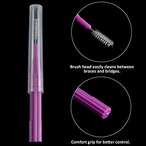 Patelai 50 Pieces Braces Brush for Cleaner Interdental Brush Between Teeth Toothpick Flosses Dental Flossing Head Oral Hygiene Tooth Cleaning Tool(Light Blue, Purple, Yellow, Gray, Light Green)