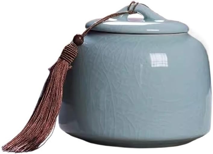 Airtight Tea Container Chinese Retro Large Ceramic Tea Cans Household Sealed Celadon Storage Black Ceramic Tea Caddy(D)