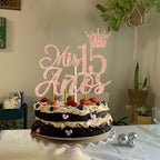 Rose Gold Glitter Mis 15 Anos Cake Topper, Mis 15 Quince/Sweet 15/Happy 15th Birthday, Funny 15th Birthday Party Decorations Supplies