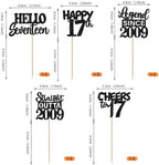 30PCS Black 17th Birthday Cupcake Toppers Glitter Seventeen Happy 17th Straight Outta 2009 Cupcake Picks for Cheers to 17 Years Birthday Anniversary Party Cake Decorations Supplies