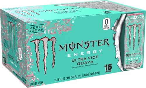 Monster Energy Ultra Vice Guava, Sugar Free Energy Drink, 16 Ounce (Pack of 15) | Pack of 15